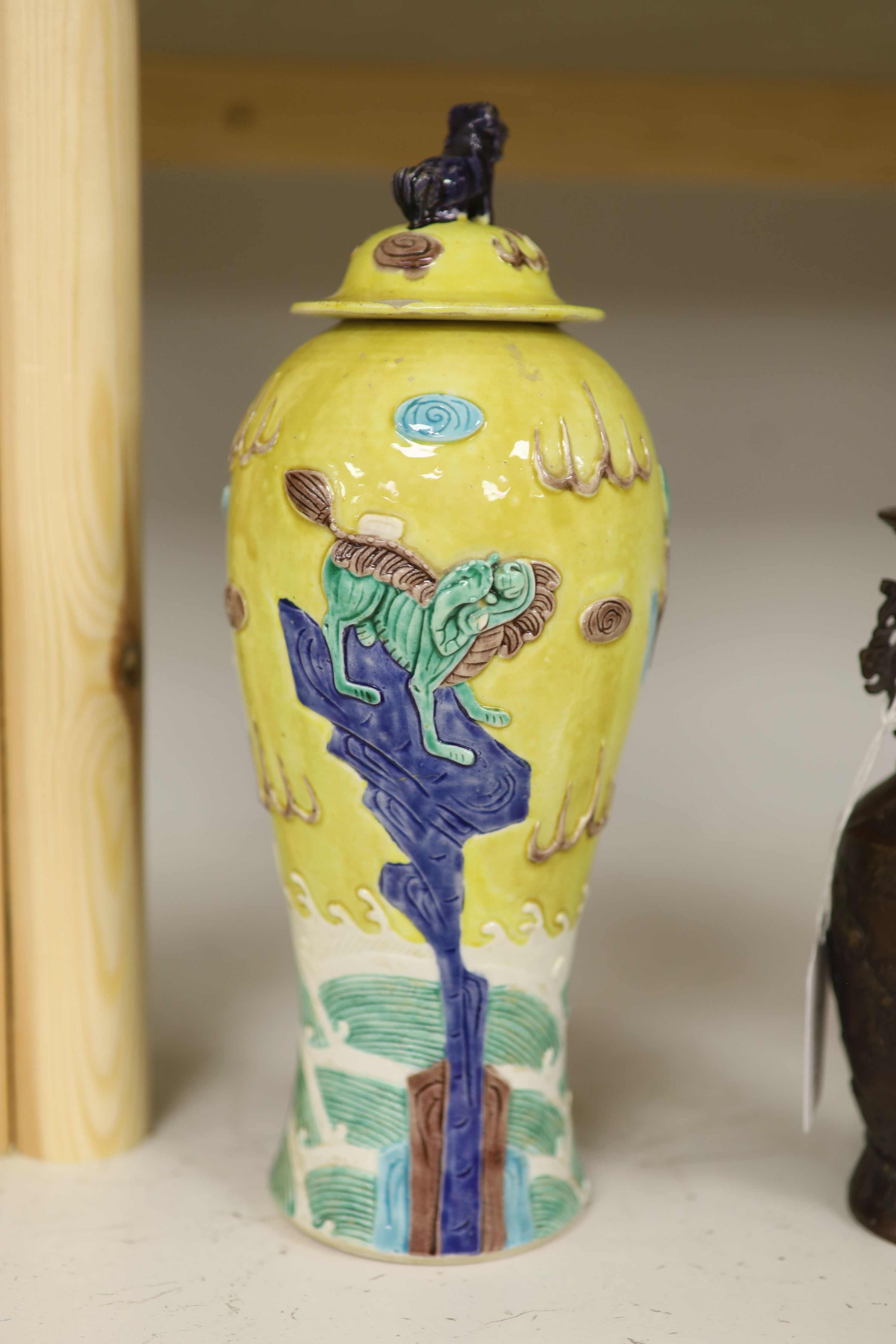 A Chinese polychrome glazed vase, Wang Bingrong seal mark, height 29cm, neck reduced